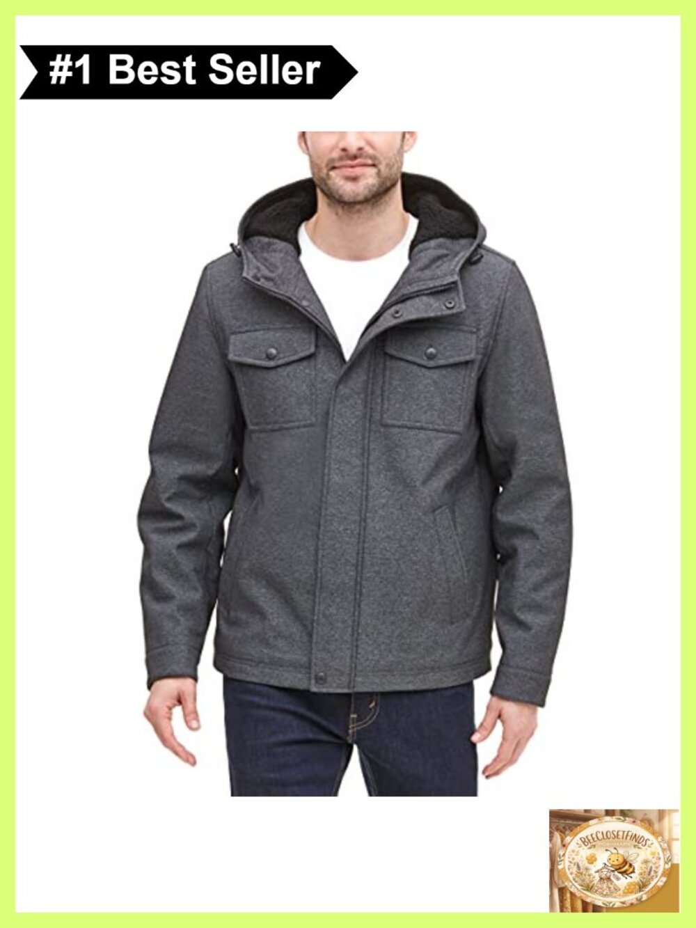 Men's Sherpa Lined Soft Shell Storm Jacket Hooded Wind Water Resistant